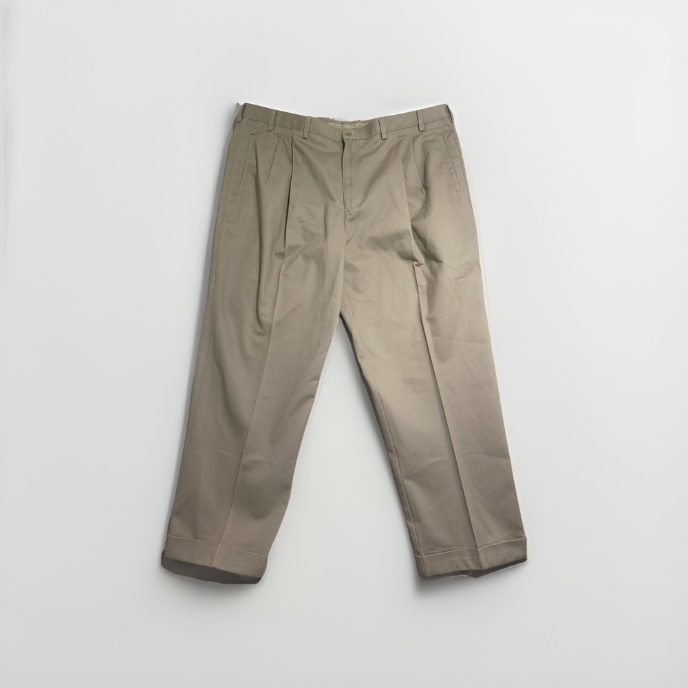 Cabela's beige pleated pants, cuffed hem, men's 44x30, cotton